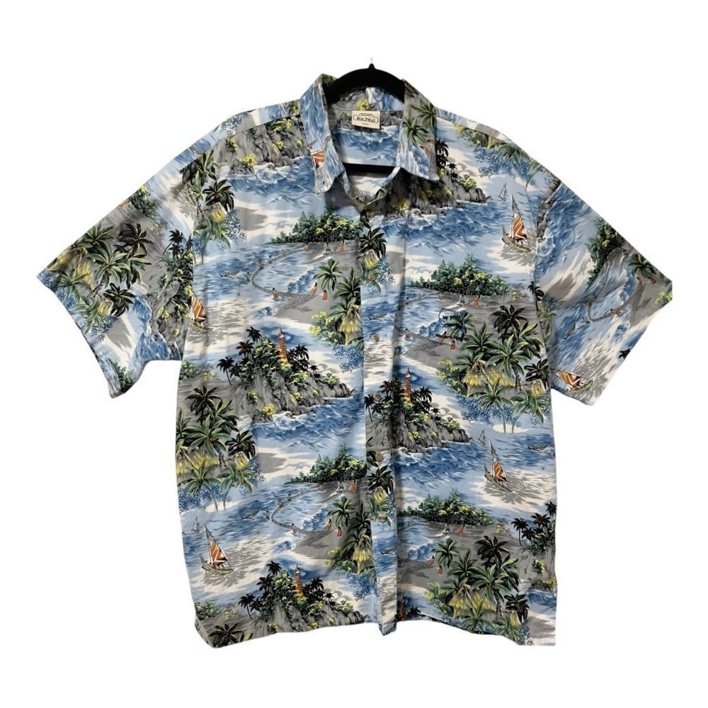Ke Nui Mens Vintage Beach Island Print Colorful Button‎ Down Hawaiian Shirt XXL